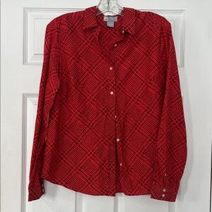 Silk blend Red Geometric Women's Button Down Shirt